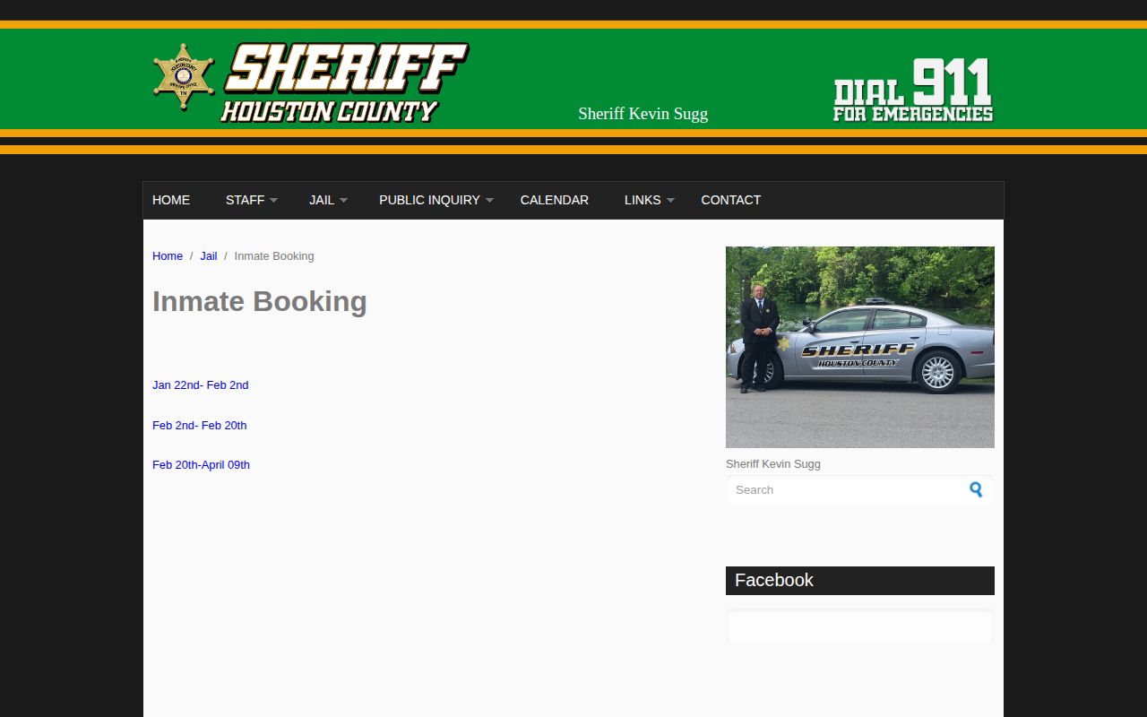 Houston County historical multi-day arrest log page