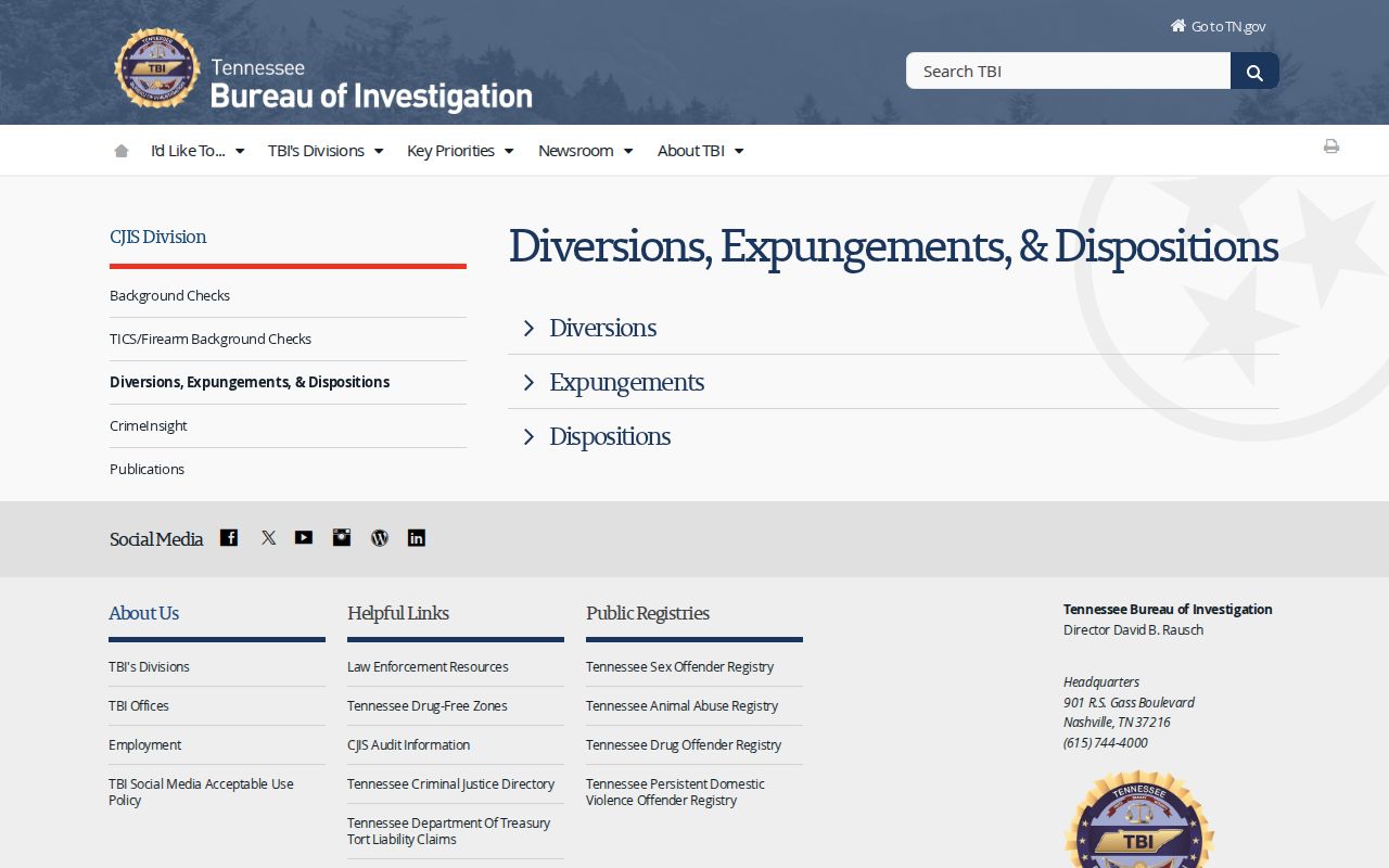 TBI expungement information for Houston County arrest records